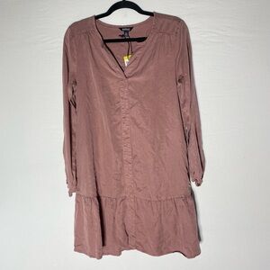 Buffalo David Bitton Pink Lyocell Long Sleeve Dress W Ruffle Hem S NWT